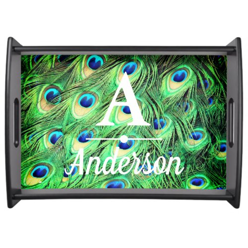 Vibrant Peacock Feathers  Personalized Serving Tray