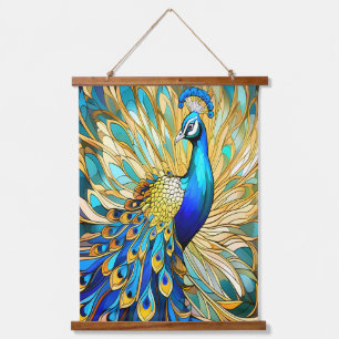 Vibrant Peacock in Art Nouveau Style Colorful Art Hanging Tapestry