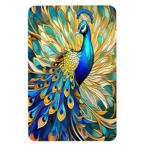 Vibrant Peacock in Art Nouveau Style Colorful Art Magnet