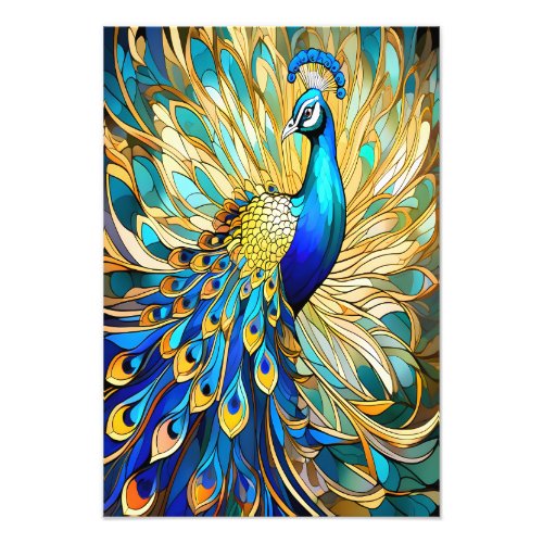 Vibrant Peacock in Art Nouveau Style Colorful Art Photo Print