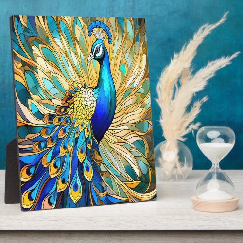 Vibrant Peacock in Art Nouveau Style Colorful Art Plaque