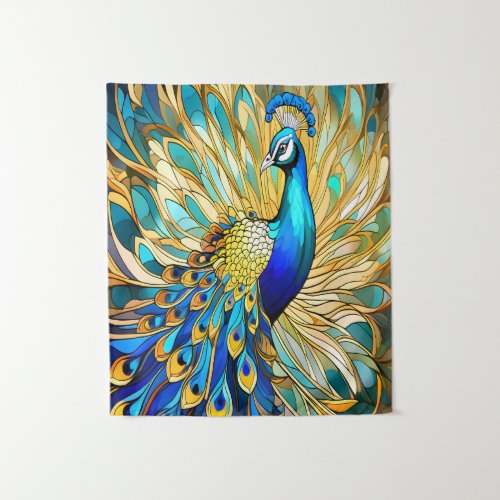 Vibrant Peacock in Art Nouveau Style Colorful Art Tapestry