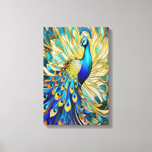 Vibrant Peacock in Art Nouveau Style Colorful Wall Canvas Print