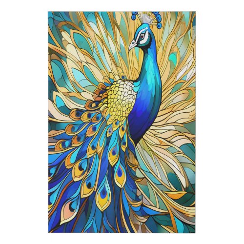 Vibrant Peacock in Art Nouveau Style Colorful Wall Faux Canvas Print