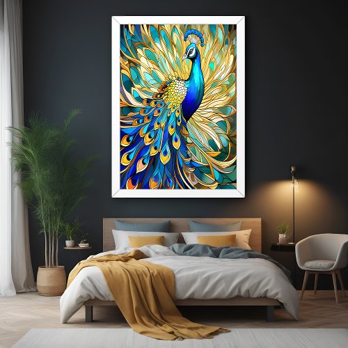 Vibrant Peacock in Art Nouveau Style Colorful Wall Poster