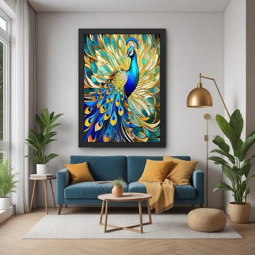 Vibrant Peacock in Art Nouveau Style Colorful Wall Poster