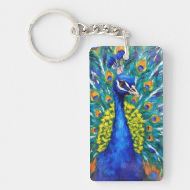 Vibrant Peacock Keychain (Front)