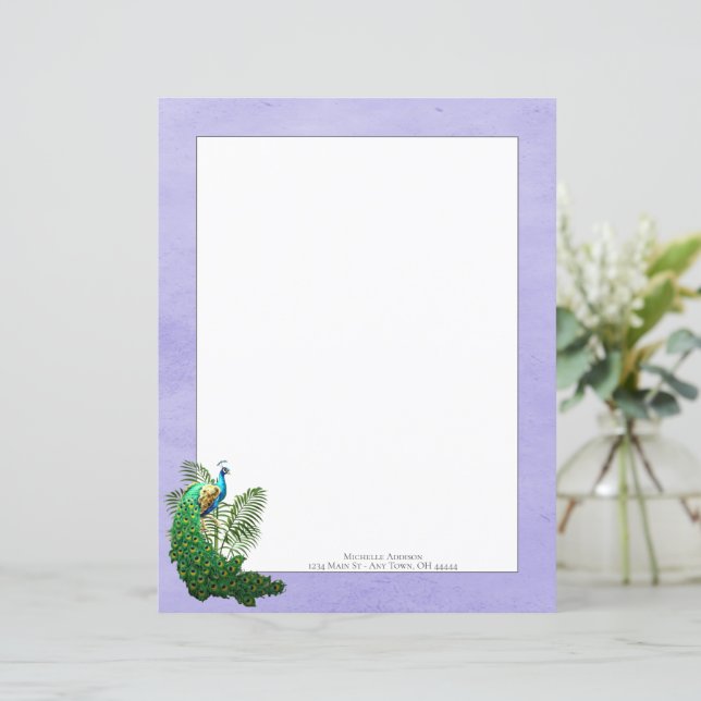 Vibrant Peacock | Lavender Paper Sheet (Standing Front)