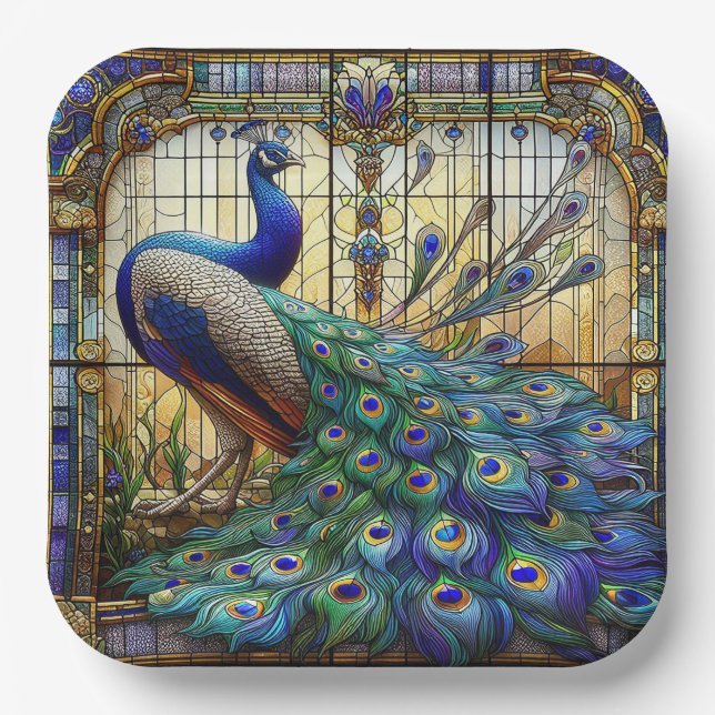 Vibrant Peacock Paper Plates: The Elegant Table Paper Plates (Front)