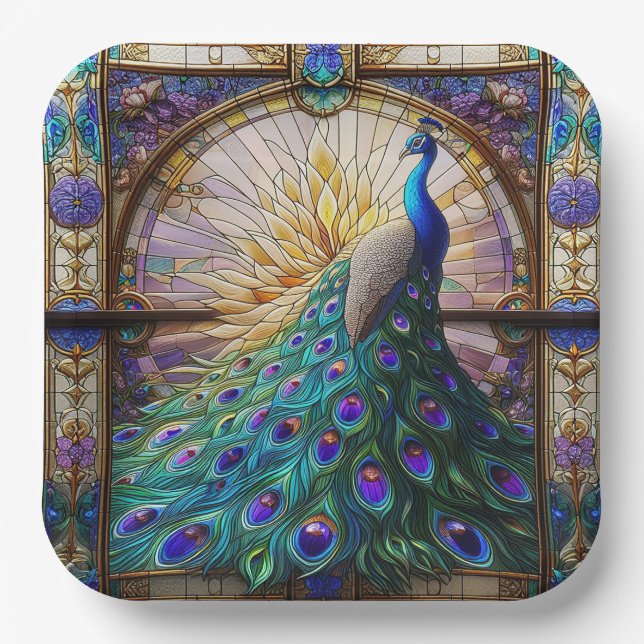 Vibrant Peacock Paper Plates: The Elegant Table Plates (Front)