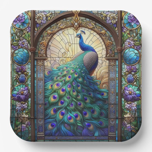 Vibrant Peacock Paper Plates: The Elegant Table Plates (Front)