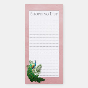 Vibrant Peacock Shopping List Pink Magnetic Notepad