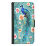 Vibrant Peacock With Feathers &amp; Lush Florals Samsung Galaxy S5 Wallet Case
