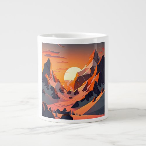 Vibrant peak A snowy mountain at sunset Giant Coffee Mug