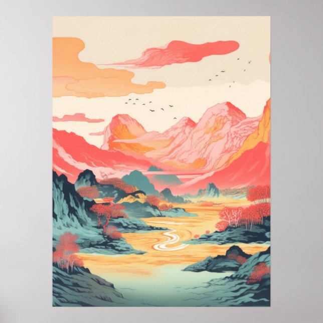 Vibrant Peaks: A Mountain Landscape Masterpiece Poster (Front)