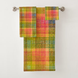 Vibrant Pencil Color Plaid Pattern Bath Towel Set
