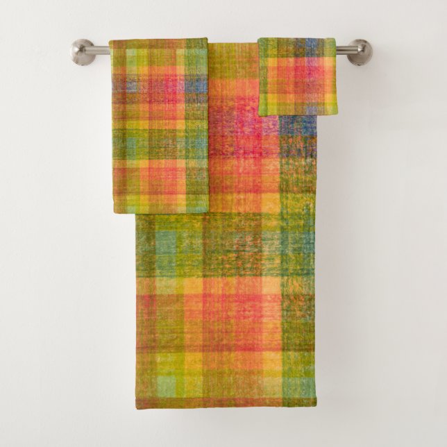 Vibrant Pencil Color Plaid Pattern Bath Towel Set (Insitu)