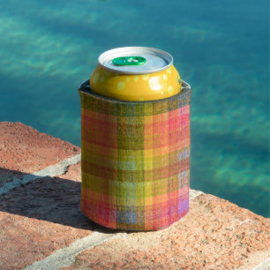 Vibrant Pencil Color Plaid Pattern Can Cooler