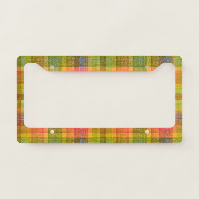 Vibrant Pencil Color Plaid Pattern License Plate Frame (Front)