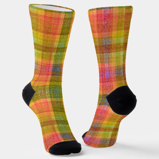 Vibrant Pencil Color Plaid Pattern Socks (Angled)