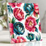 Vibrant Peony Floral Pattern Ceramic Tile<br><div class="desc">Add a burst of color to your space with this vibrant tile featuring bold peony floral patterns in shades of pink, blue, and teal. The intricate details and lush blooms bring a fresh and lively aesthetic, perfect for backsplashes, accent walls, or creating a statement piece in any room. This design...</div>