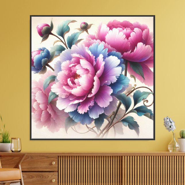 Vibrant Peony Illustration Floral Wall Art (Insitu(LivingRoom))