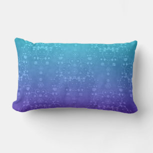 Vibrant Periwinkle to Aqua Fancy Damask Pattern Lumbar Pillow