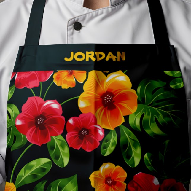 Vibrant Personalizable Tropical Floral Apron (Creator Uploaded)