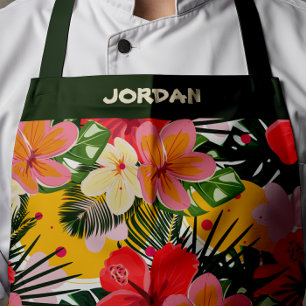 Vibrant Personalizable Tropical Floral Apron