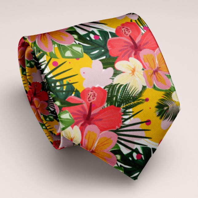 Vibrant Personalizable Tropical Floral Neck Tie (Creator Uploaded)