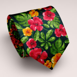 Vibrant Personalizable Tropical Floral Neck Tie