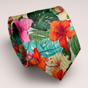 Vibrant Personalizable Tropical Floral Neck Tie