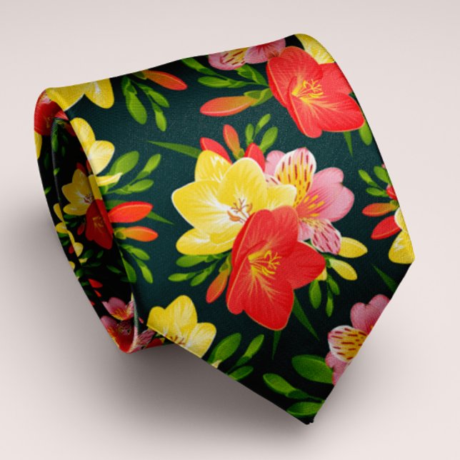 Vibrant Personalizable Tropical Floral Neck Tie (Creator Uploaded)