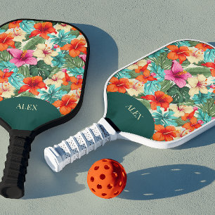 Vibrant Personalizable Tropical Floral Pickleball Paddle