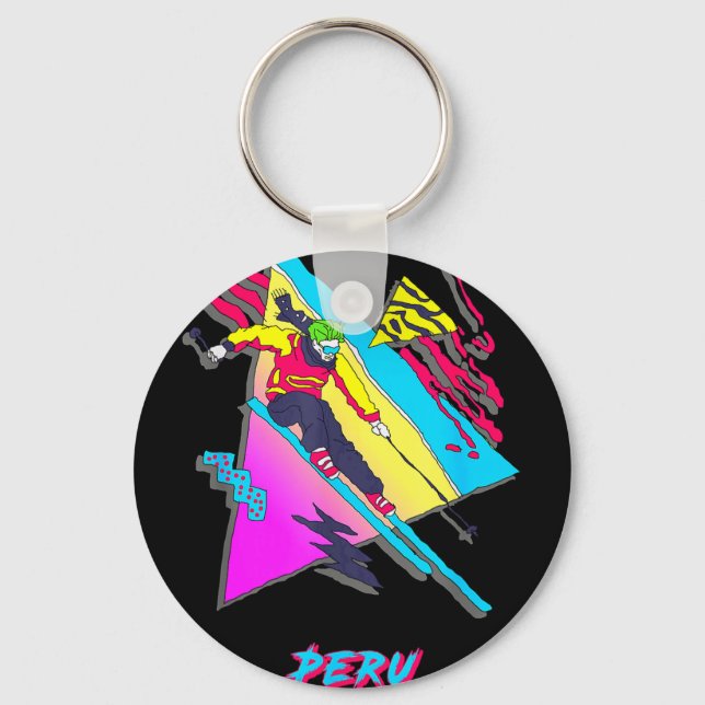 Vibrant peruvian ski adventure graphic peru skier keychain (Front)