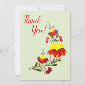 Vibrant Petrykivka Floral Folk Art  Thank You Card