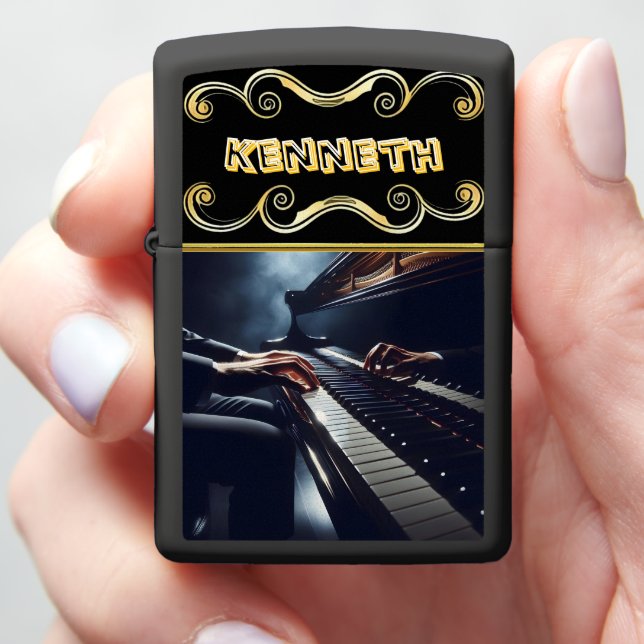 Vibrant Piano Design on Elegant Zippo Lighter (In Hand)