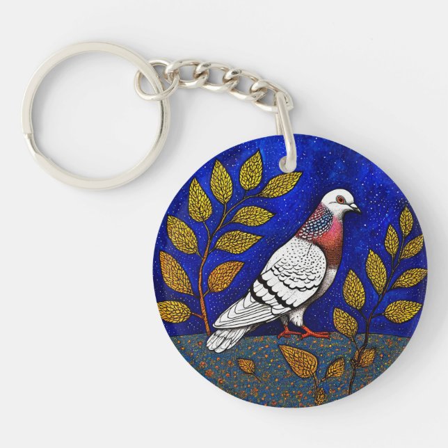 🕊️ Vibrant Pigeon Gift For Nature Lovers  Keychain (Front)