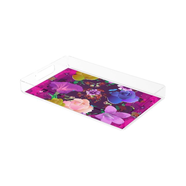 Vibrant Pink Abstract Floral Acrylic Vanity Tray (Angled)