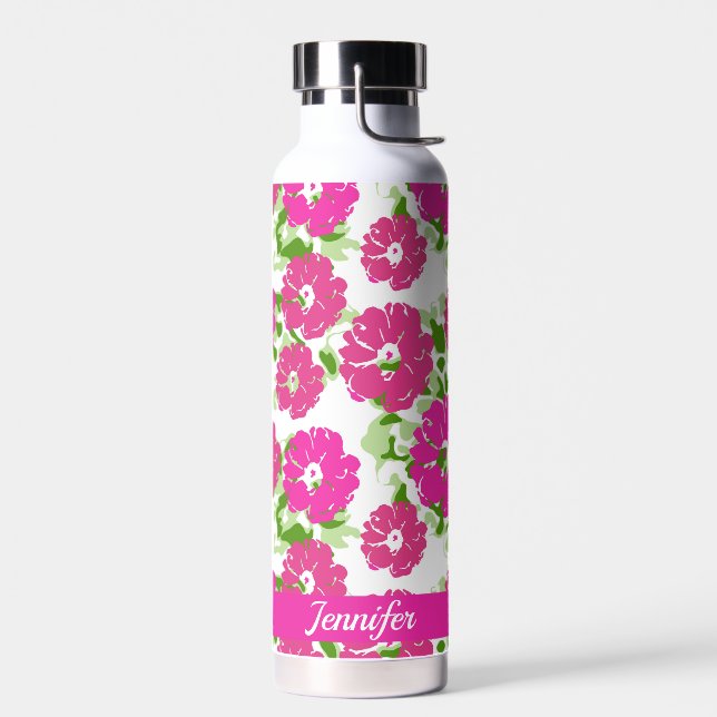 Vibrant Pink Abstract Floral Design | Personalized Water Bottle (Left)