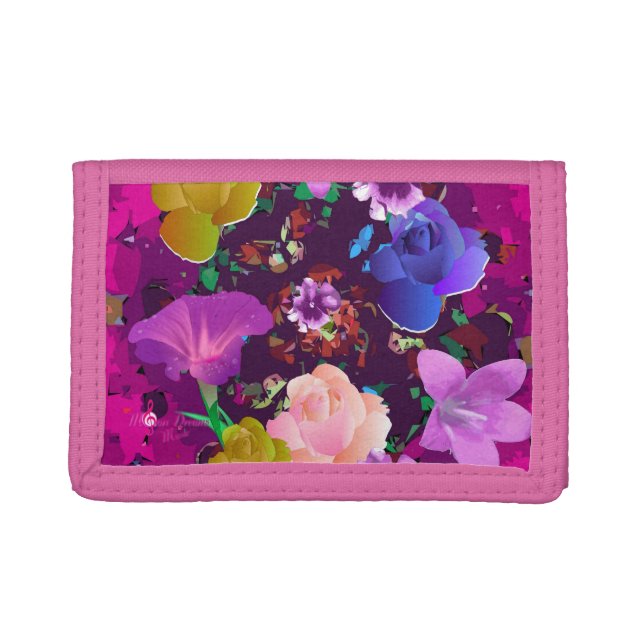 Vibrant Pink Abstract Floral Trifold Wallet (Front)
