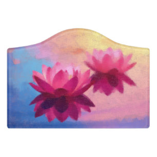 Vibrant Pink Abstract Lotus Flowers Door Sign
