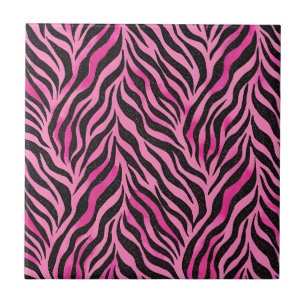 Vibrant Pink and Black Zebra Print Ceramic Tile