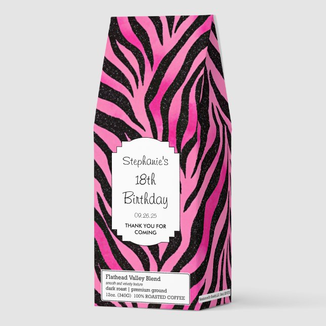 Vibrant Pink and Black Zebra Print Roasted Coffee (Front)