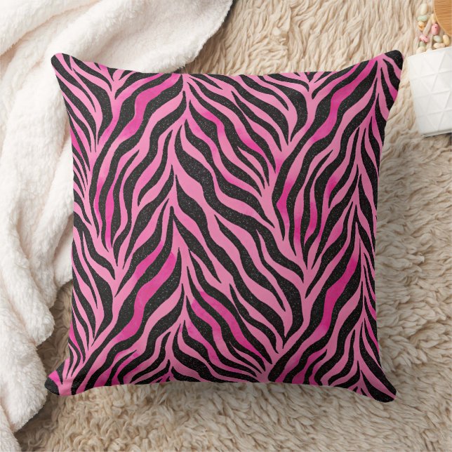 Vibrant Pink and Black Zebra Print Throw Pillow (Blanket)