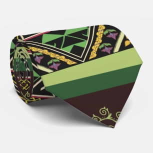 Vibrant Pink and Green Abstract Fabric Art Neck Tie
