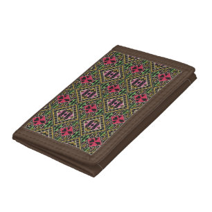 Vibrant Pink and Green Abstract Fabric Art Trifold Wallet