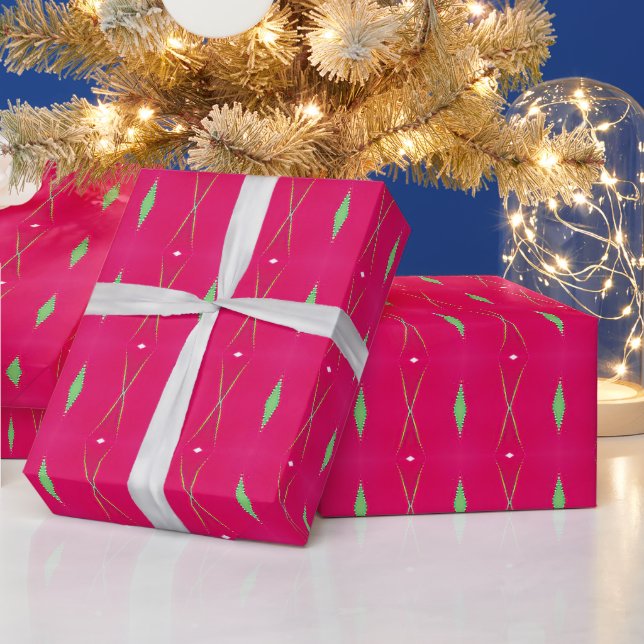 Vibrant Pink and Green Ogee Patterned  Wrapping Paper (Holidays)