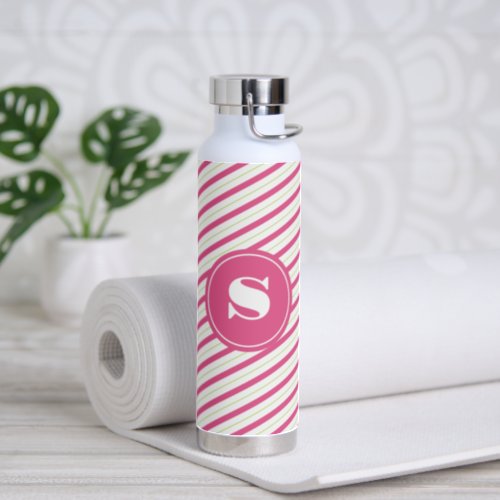 Vibrant Pink and Green Stripes Monogram Water Bottle