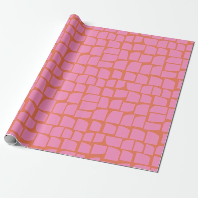 Vibrant Pink and Orange Abstract Geometric Shapes Wrapping Paper (Unrolled)